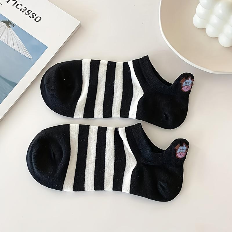 5 Pairs Women's Cartoon Cow Pattern Non-Slip Ankle Socks, Black/White Color, Airy Cozy, Gentle Low-Cut Socks, Leisure Style