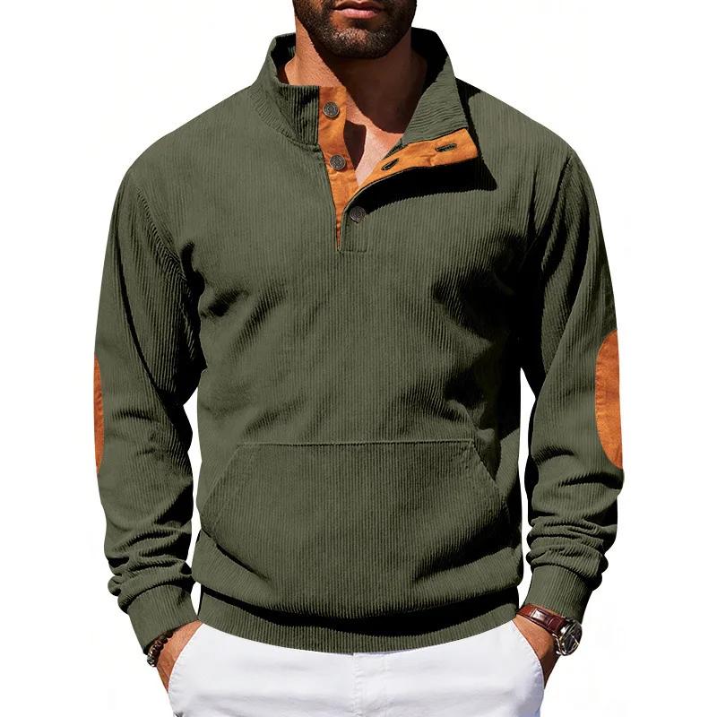 American Style Loose Sweatshirts Spring Autumn Men's Vintage Corduroy Stand-Up Collar Contrast Patchwork Casual Long-Sleeved Sweatshirt