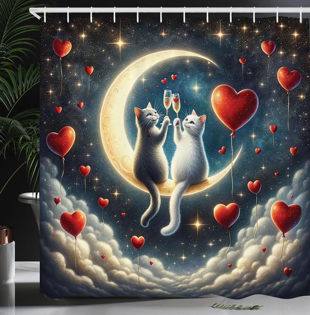 Adorable Cat Band Waterproof Shower Curtain - Cute Cartoon Cats Playing Music for a Fun and Whimsical Bathroom Decor