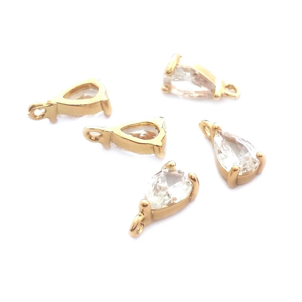 10PCS 4x6MM High Quality Champagne Gold Color Brass and Glass Drop Shape Charms Pendants Jewelry Earrings Findings Accessories