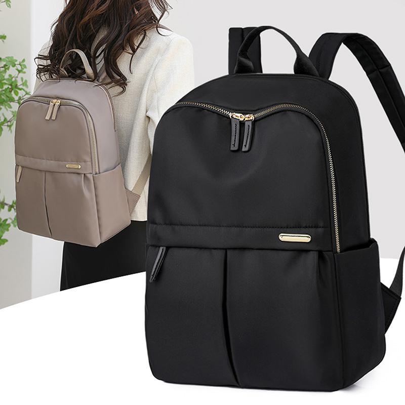 Daily Large Capacity Travel School Backpacks Ladies Pure Color Shoulder Knapsacks Nylon Zipper Shopping Rucksacks
