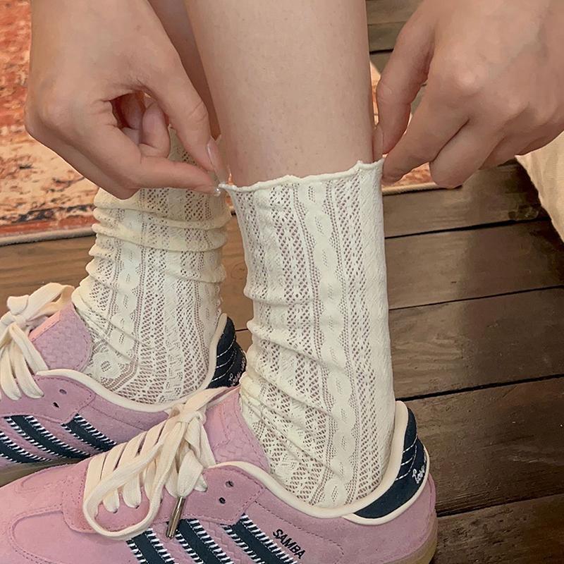 

3 пары Кавайные милые носки для девочек Весна Лето Сетчатые Ажурные Женские носки Однотонные Женские Харадзюку Ретро Винтажные Длинные носки