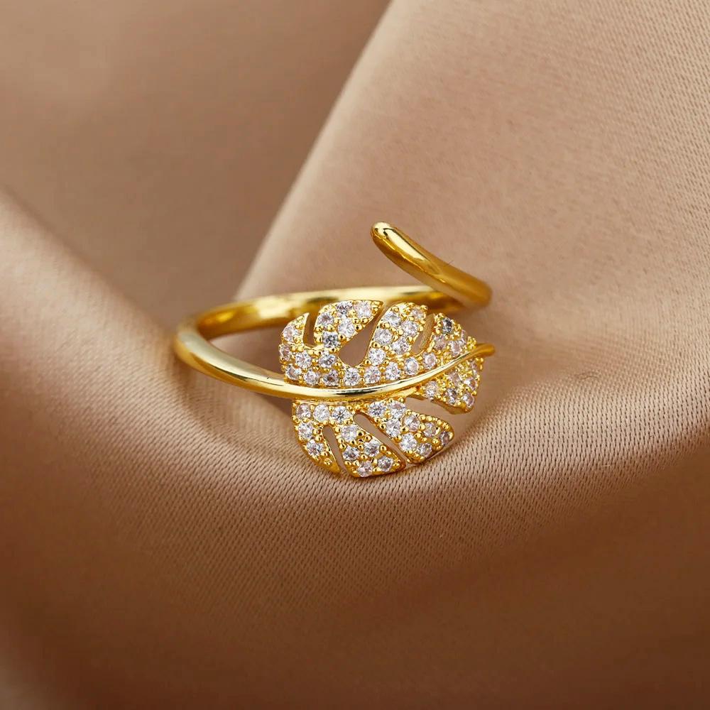 Gold Plated Stainless Steel Crystal Rings For Women Chain Geometry Zircon Finger Ring Jewelry Gift anillos mujer 2025 New Trendy