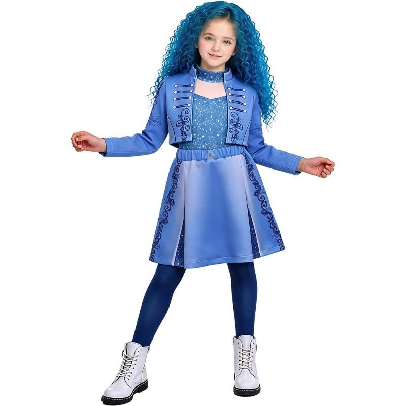 Descendants dark wonderland blue princess chloe cosplay costume halloween girl blue princess dress