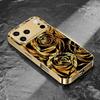 Luxury Black & Gold Rose mobile phones Glass phone case for iphone 17 pro max cover for iPhone 17 16 15 14 13 12 11pm Pro Plus