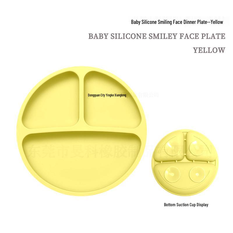 Children's Silicone Smiley Face Divided Meal Plate - Drop-Resistant, Three-Compartment Training Tableware