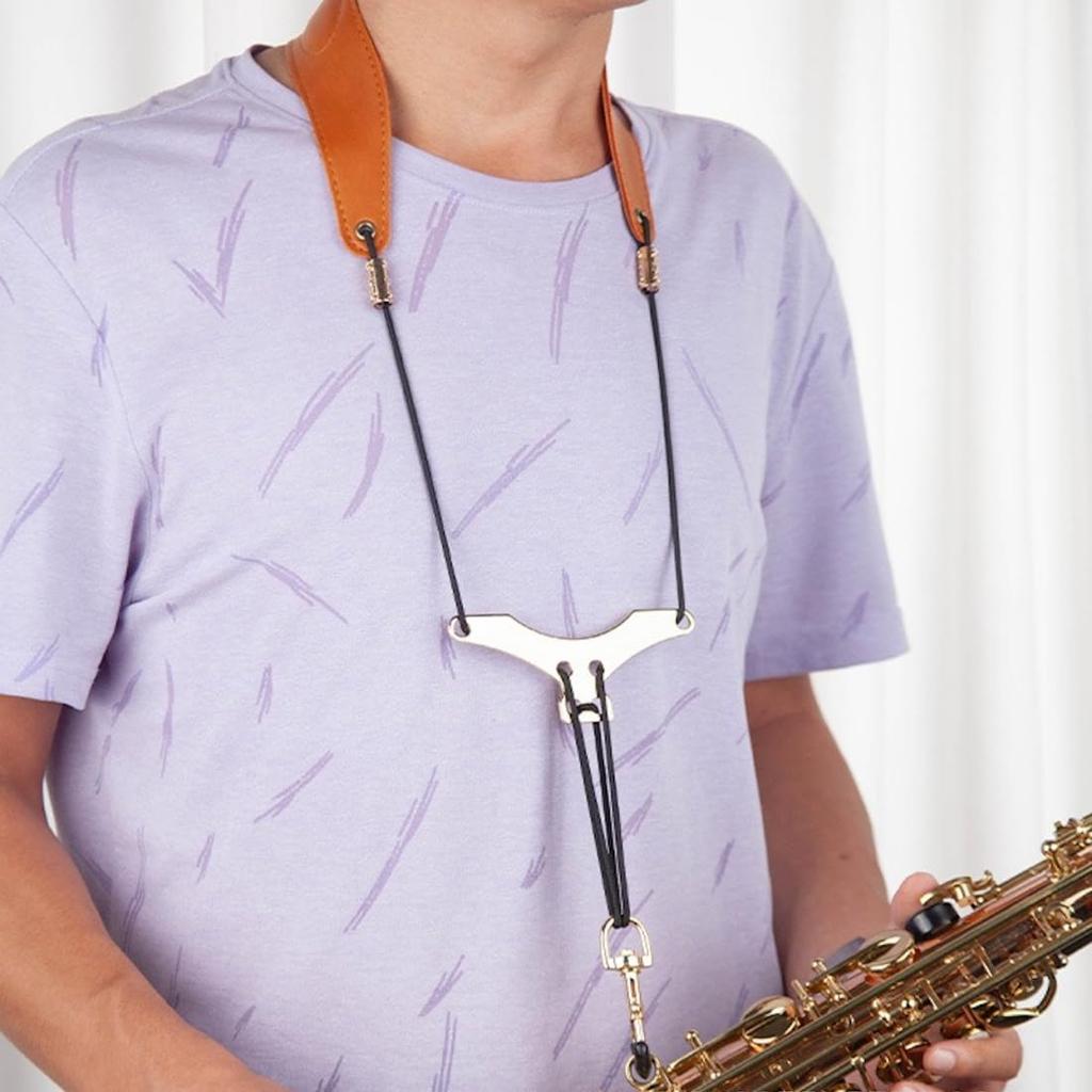 Correa para el cuello de saxofón, arnés de hombro, correa de ajuste para el hombro para saxofón alto, tenor, barítono y soprano [estilo NR] (marrón)