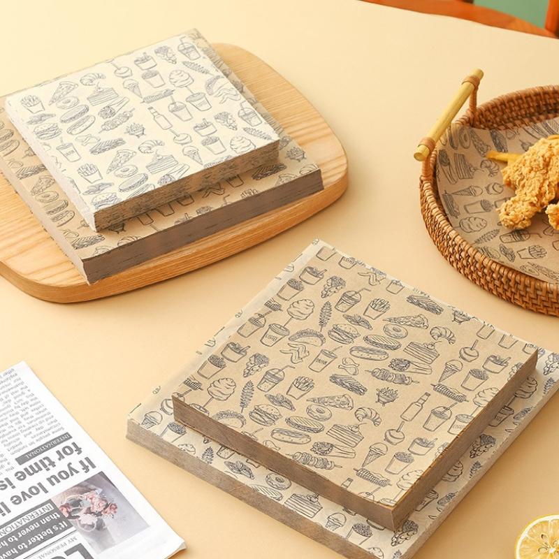 100 Adet Yağ Geçirmez Pişirme Gıda Ambalajı Wax Kağıt Burger Patates Kızartması Sarma Yağlı Kağıt Mutfak Sandviç Ekmek Gıda Pişirme Aletleri