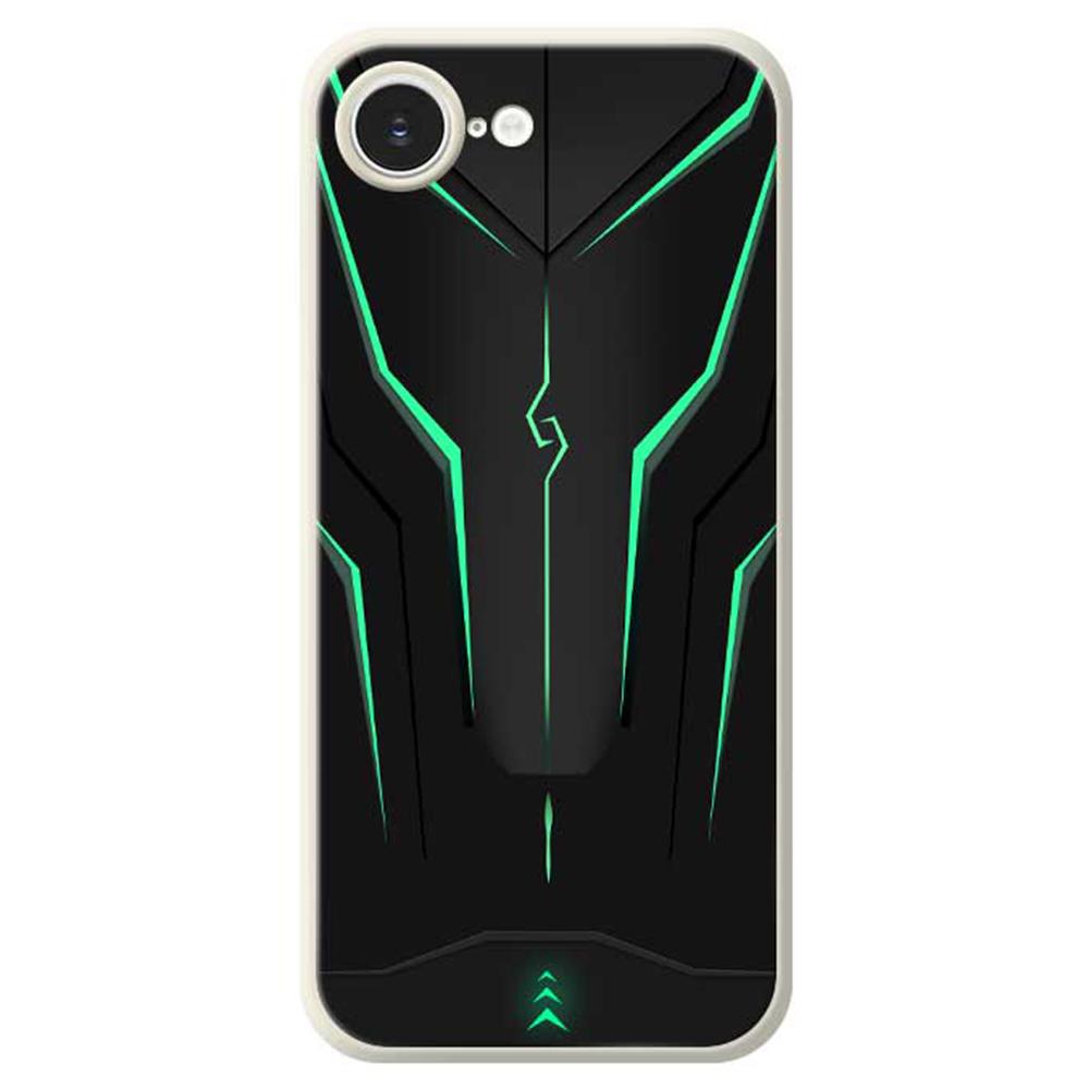 

For iPhone 16e Case Cool Mecha Lines Pattern Printing Straight Edge TPU Phone Back Cover Beige