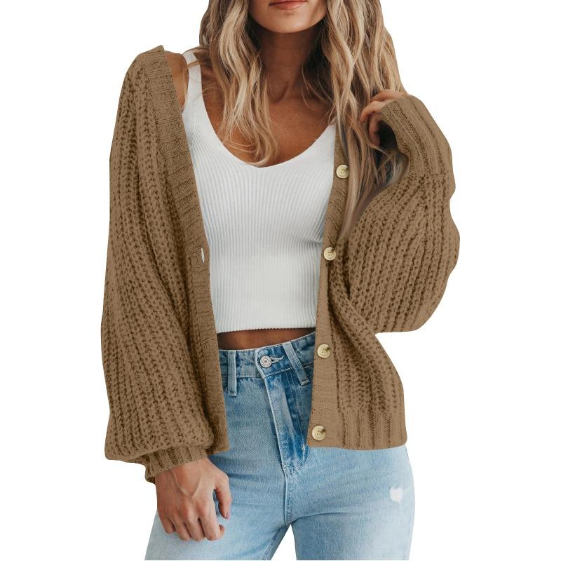 Autumn Winter Solid Color Simple Fashion Buttons Knitting Top Women Loose CasualCardigan Outwear Sweater