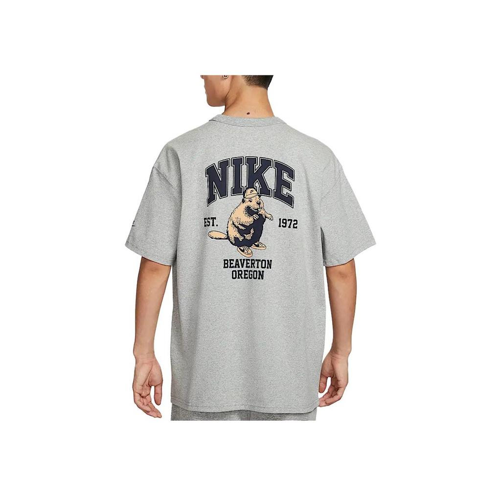Nike Sportswear Premium Logo Cartoon American Vintage Short Sleeve T-Shirt Men T-Shirts Dark-Gray IH0818063