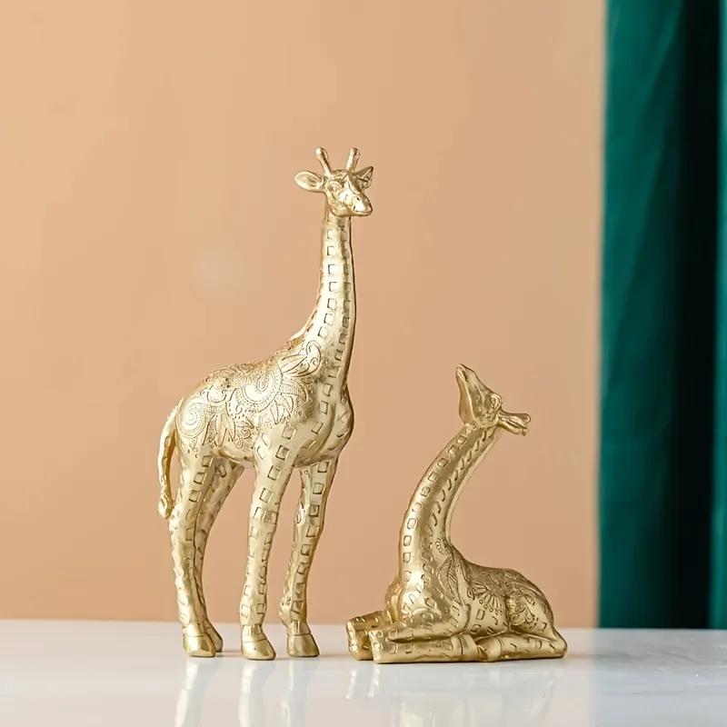 

2pcs/set Giraffe Ornament, Golden Statue Art Craft, for Bookshelf Home Living Room Office Cafe Decor,Display Entryway Decor золотистый