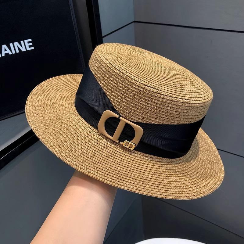

Hat Women s Summer Shade Sunscreen Flat Top Celebrity Top Hat Seaside Fashion Sun Hat New High-end Straw Hat Adjustable хакі