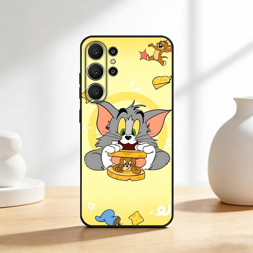 Funny T-TomS Cartoon JerryS Phone Case For Samsung S26,S25,24,23,22,30,21,10,9,Ultra,Plus,Lite,FE Soft Black Case