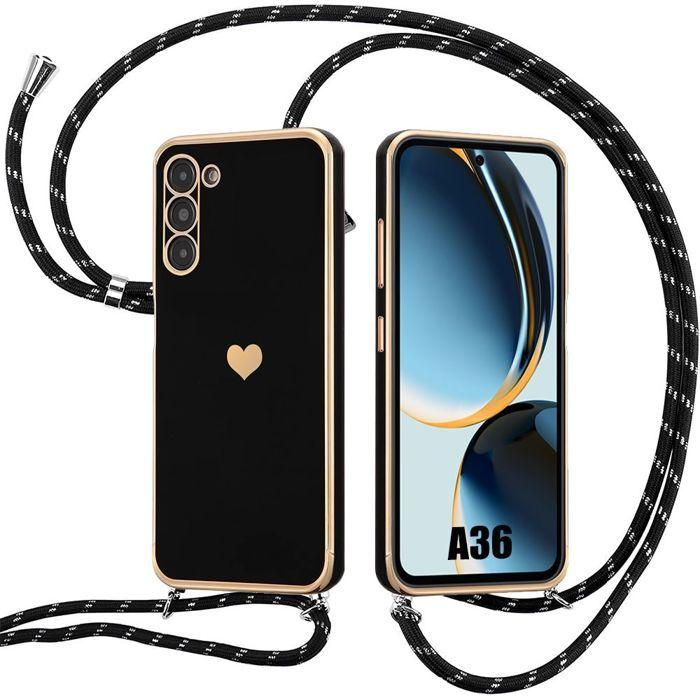 Coque pour Samsung Galaxy A36 5G - Silicone Antichoc Protection Souple avec Bandoulière Noir