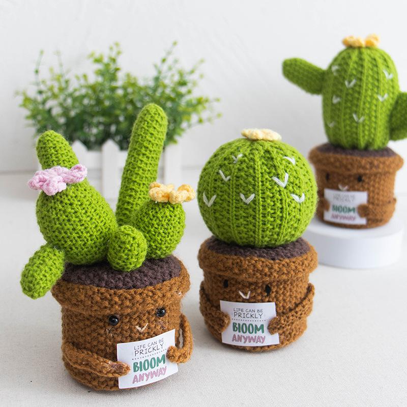 Mini Finished Crochet Cactus Potted Emotional Support Stuffed Plants Home Decor Mother Valentine Christmas Graduation Gifts