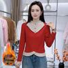 Women's Red French Two-Piece Base Layer Shirt - 2026 Autumn/Winter Stylish Slimming Top