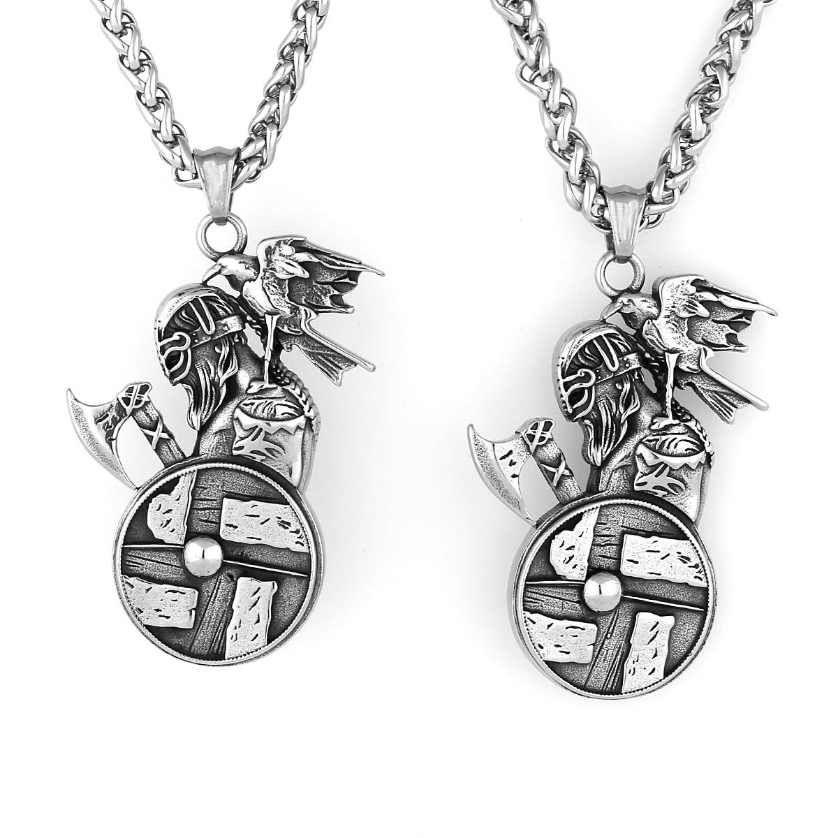 

Викинг-воин, топор, щит, ворона, кулон из титановой стали, скандинавский амулет, кулон, модный мужской кулон из нержавеющей стали, ожерелье