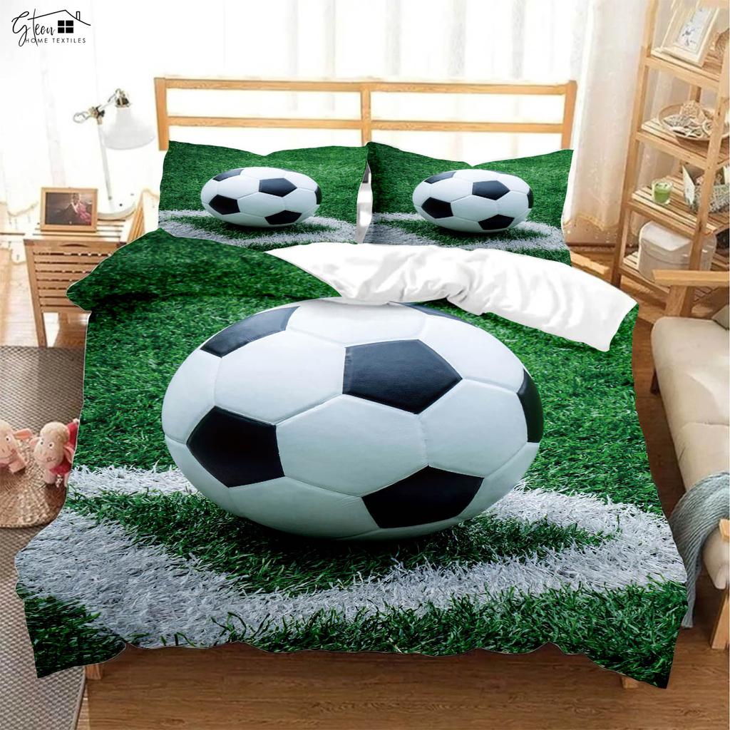 Cool Sports Acuarelă Fotbal Husă de Plapumă Imprimată 3D Set de Lenjerie de Pat pentru Camera Băieților Set din Trei Piese Husă de Plapumă Față de Pernă