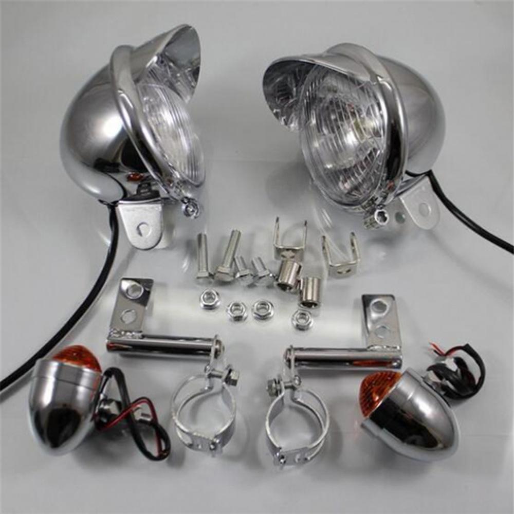 2 Pcs 12V 10W Chrome Shell Motorcycle Atv Turn Signal Lights Spotlights Fog Lamp
