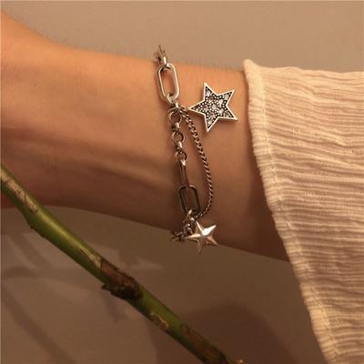 925 Sterling Silver Glittering Cubic Zircon Star Charm Bracelet Lock Chain Bracelet For Women Party Jewelry Gifts S-B352