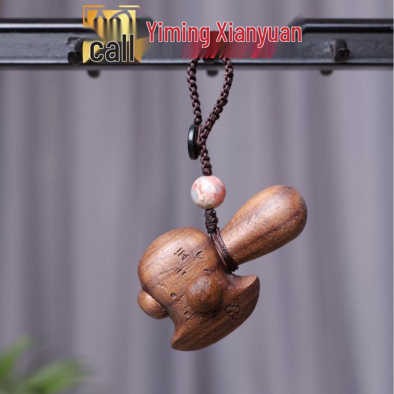 Peach Wood Carved Sword Axe Pendant Keychain