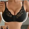 Women's Front Closure Lace Bra Push Up Wireless Everyday Bra with Adjustable Straps Comfortable Seamless Underwire Bra for All-Day Support
