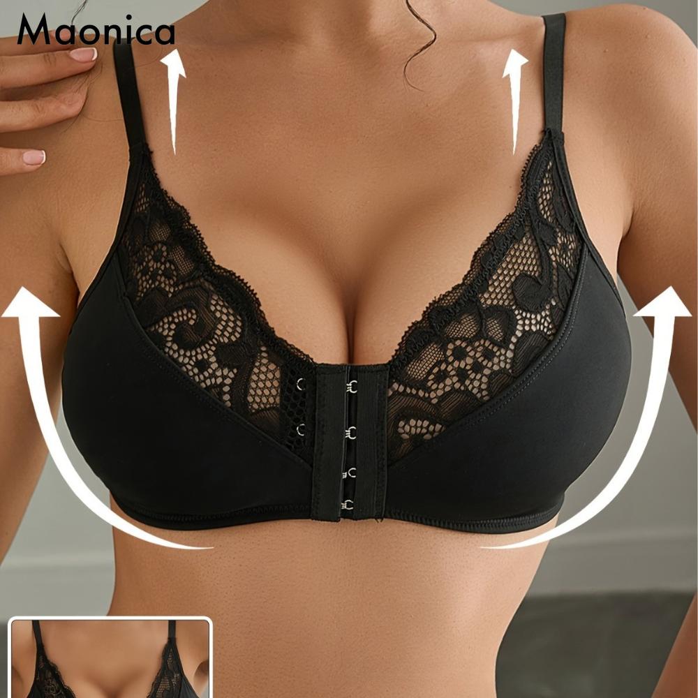 Women's Front Closure Lace Bra Push Up Wireless Everyday Bra with Adjustable Straps Comfortable Seamless Underwire Bra for All-Day Support