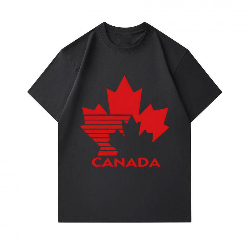 Men's 100% Cotton Crew Neck Short Sleeve T-Shirt, Fashion Canada Maple Leaf Striped Printed Casual Breathable Soft Tees for Daily Street Wear