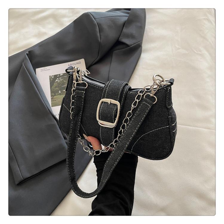 Denim small bag women's 2025 new high-end fashion commuter underarm bag simple chain shoulder messenger bag