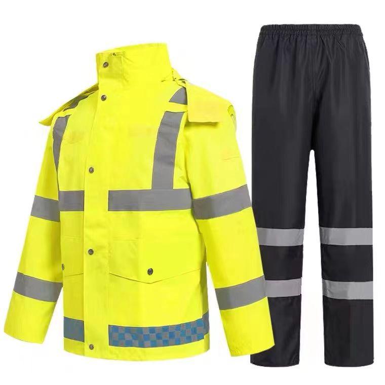 High-Visibility Raincoat & Pants Set: Road Duty Rescue Suit for Traffic Safety and Security.