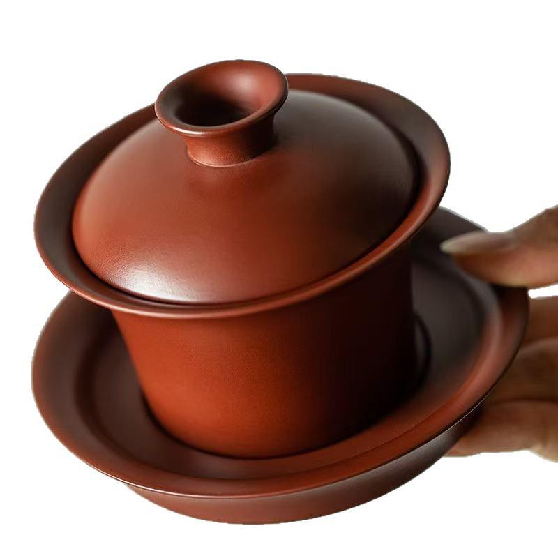 Da Hong Pao Zisha Gaiwan Tea Infuser Bowl with Lid – Large Anti-Scald Retro Ceramic Kung Fu Tea Set