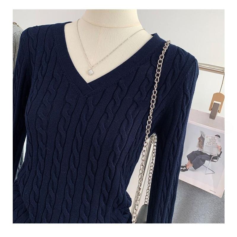 Women's Knitted Pullovers Autumn and Winter New Casual Grey V-neck Women's Sweater College Style Long Sleeve Twist Simple Female Sweater Tops