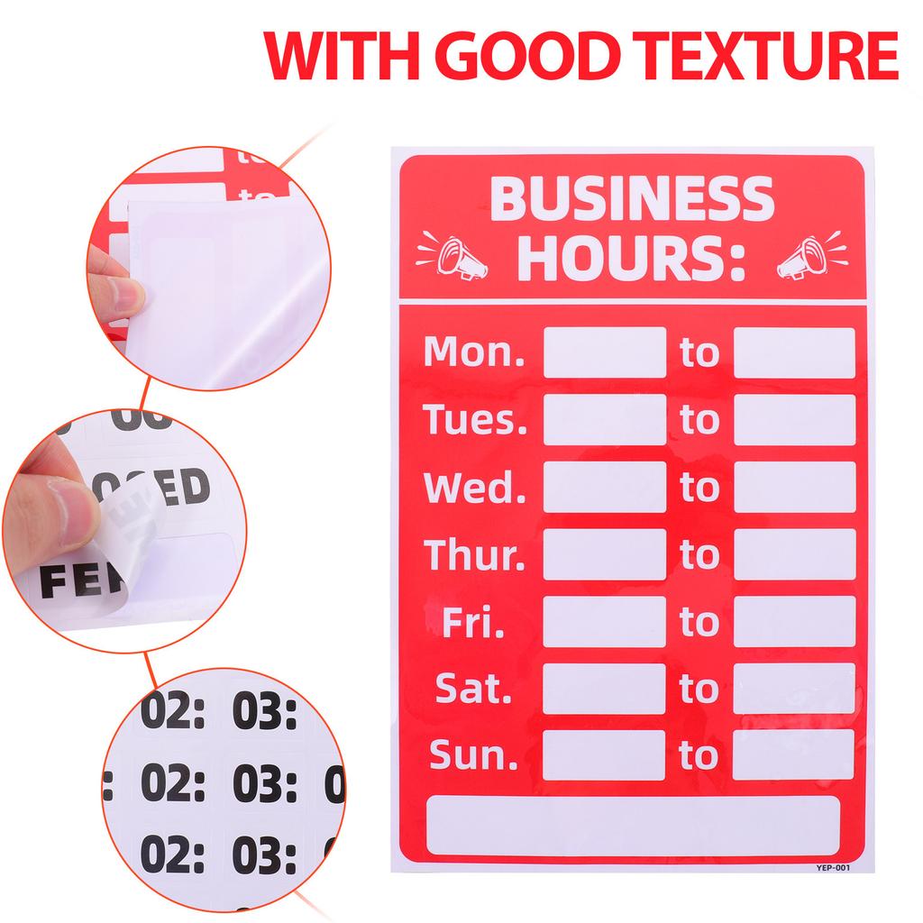 2Pcs Business Hours Sign Sticker Self-Adhesive PVC Opening Closed Store Restaurant Bar Cafe Bakery Shop Window Decal Waterproof
