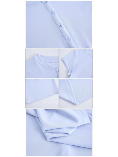 Women's Elegant Tencel Lyocell Henley Short Sleeve Slim Fit Top