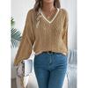 Women's Sweater Fashion Style Casual Autumn Winter New Color Blocking V-Neck Fried Dough Twist Lantern Long Sleeved Sweater