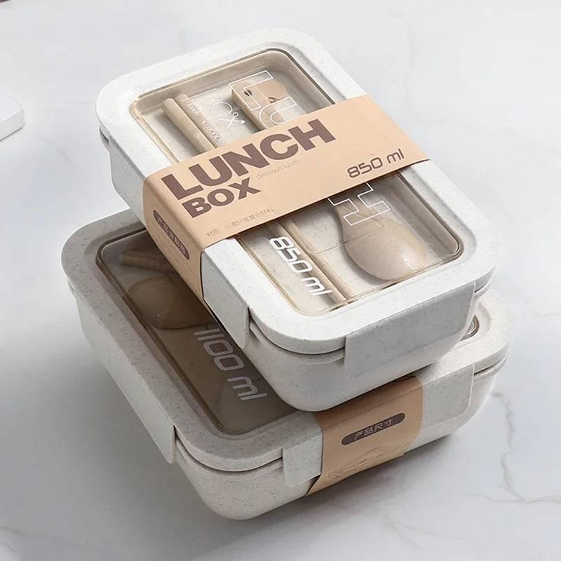 1pc Wheat Straw Lunch Box Healthy BPA Free Bento Boxes Microwave Dinnerware Food Storage Container Lunch Box For Kids