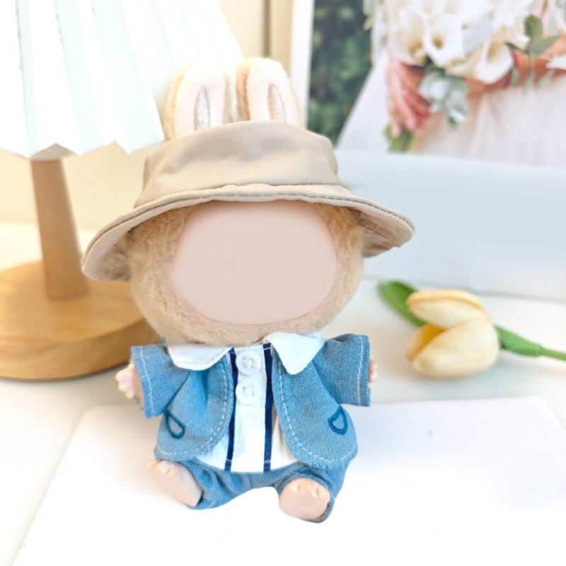 Doll Outfit Set Suspender and Hat For 15cm Figure Doll Soft Polyester Doll Overalls Matching Hat Doll Display Clothing