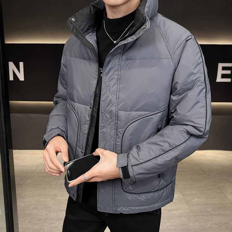 Winter Stand Up Collar Down Jacket for Men, Short, Thick, Youth Warm, White Duck Down Casual Couple Jacket