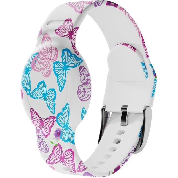 for AirTag Bracelet for Kids, Waterproof Cute Print for Air tag Holder for Kids with Soft Silicone Full Coverage Anti-Lost Hidden for Airtag