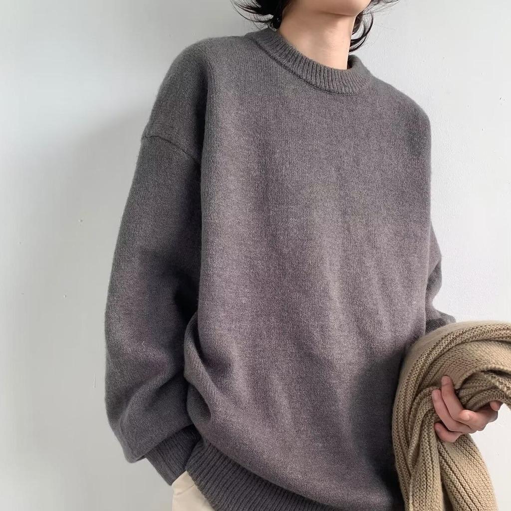 Men's Casual Knit Cardigan - Autumn/Winter, Versatile Solid Color, Trendy Couple Style, Loose Fit, Round Neck