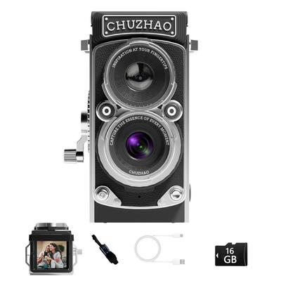 CHUZHAO Vintage Mini Digital Camera Portable TLR Style Retro Compact Pocket-sized 1080P Video Equipped 12MP Autofocus Feature Suitable Beginners 16GB