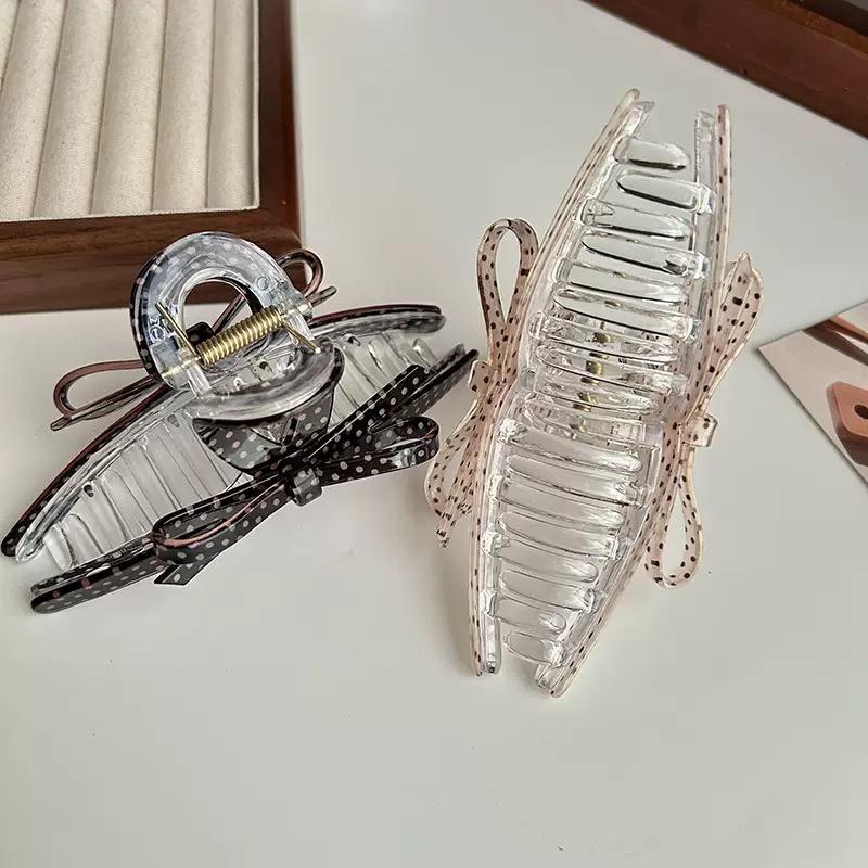 Polka Dot Acetate Bow Hair Claw Clip Large Size Plastic Shark Clips Sweet Elegant Women Hair Accessories