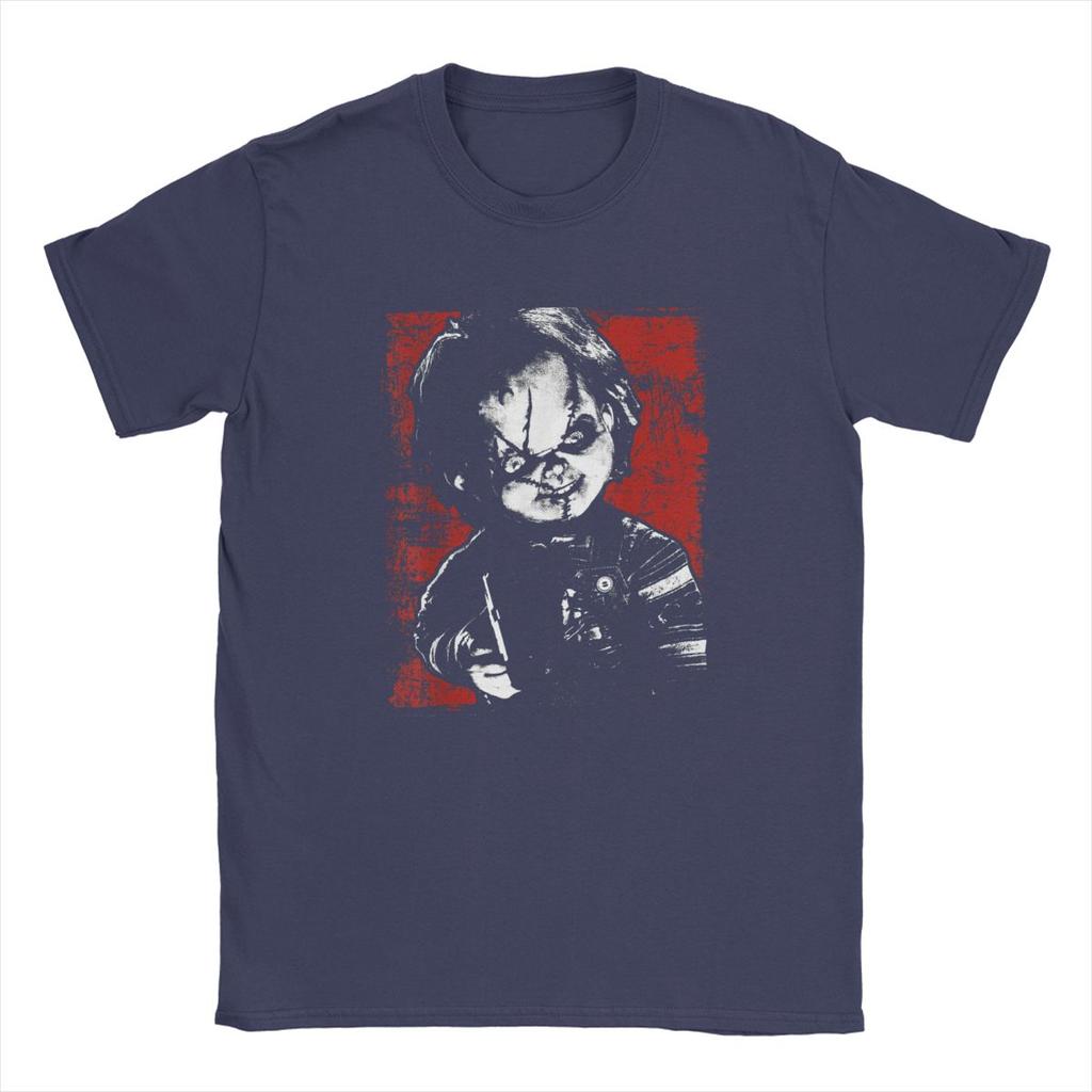 Chucky Men Child's Play Distressed Portrait T Shirts Horror Film Game Pure Cotton Short Sleeve Round Collar Tees Gift T-Shirts