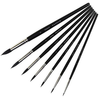 JOWOART 7 Pcs/set Round Head Pointed Watercolor Brush Black Nylon Hair Short Birch Wooden Handle Acrylic Painting Pens Drawing Art Tools