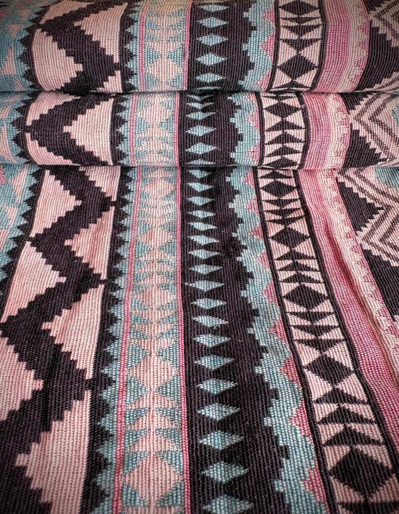 striped native Ortega craft handmade bag denim and other projects Ethnic-style fabric, 2m, scraps, pattern, design, supplies, making, remake, (pink
