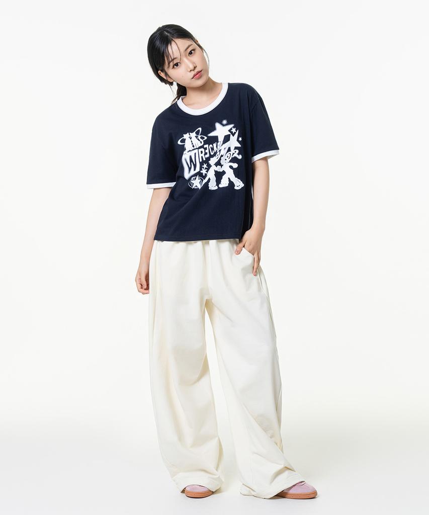 MOZMOZ Wicked Graphic Ringer T-Shirt Navy