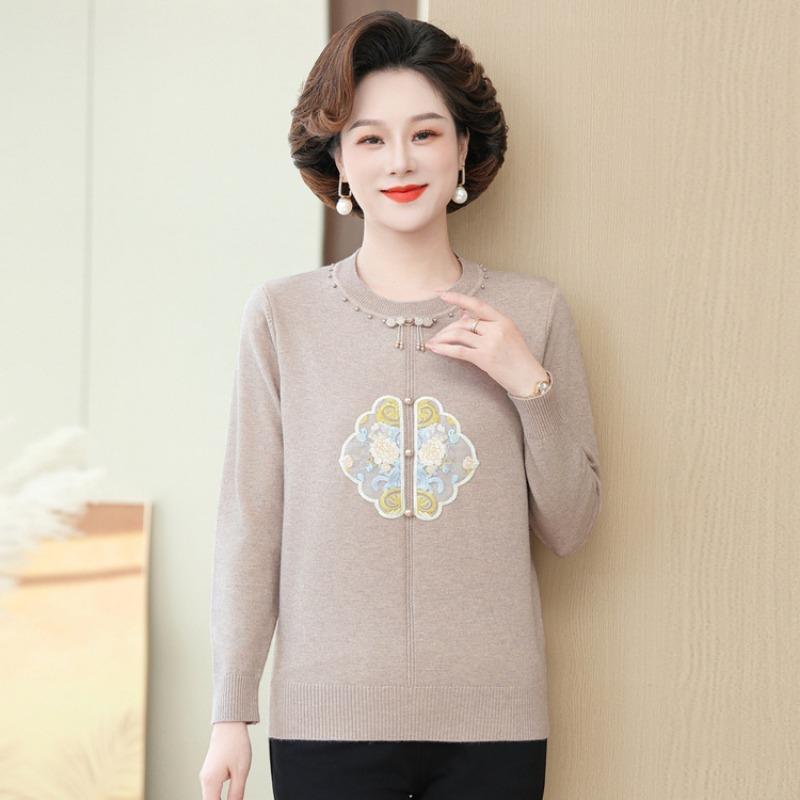 

Мамина осенняя одежда новый вязаный свитер топ с длинным рукавом одежда для женщин среднего и пожилого возраста осенний базовый свитер 2XL абрикосовый