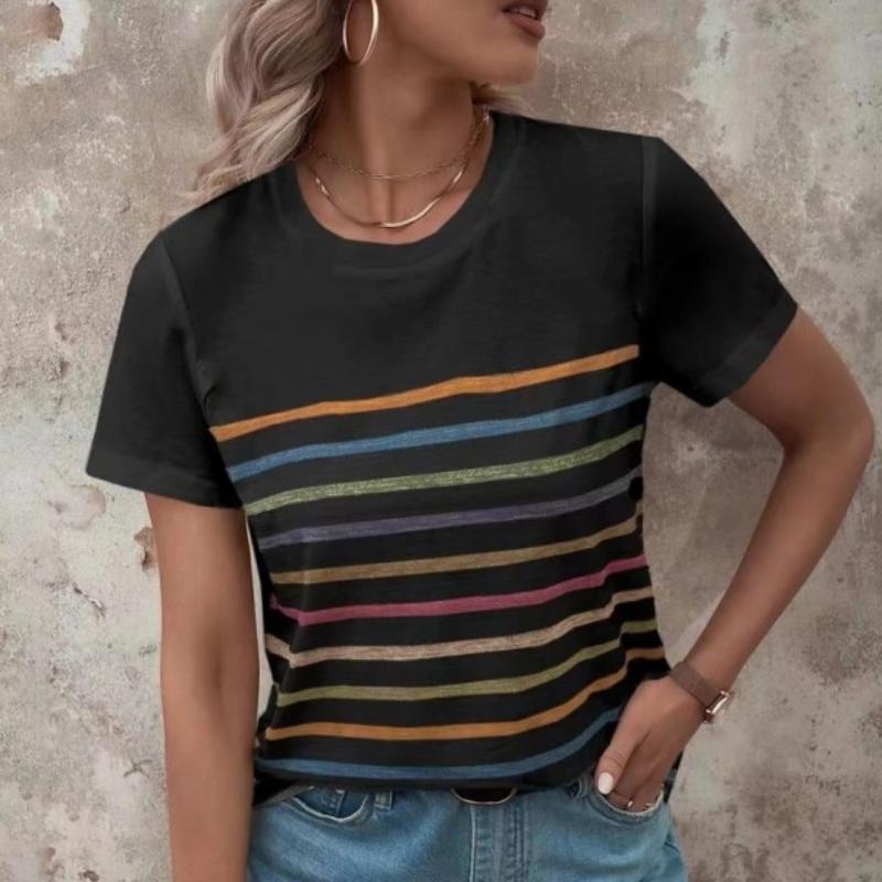 Letní Ženy Móda Pruhované tričko Sváteční topy 8xl Košile s 3D potiskem Harajuku Dámská košile Volná hlava Oblečení s krátkým rukávem