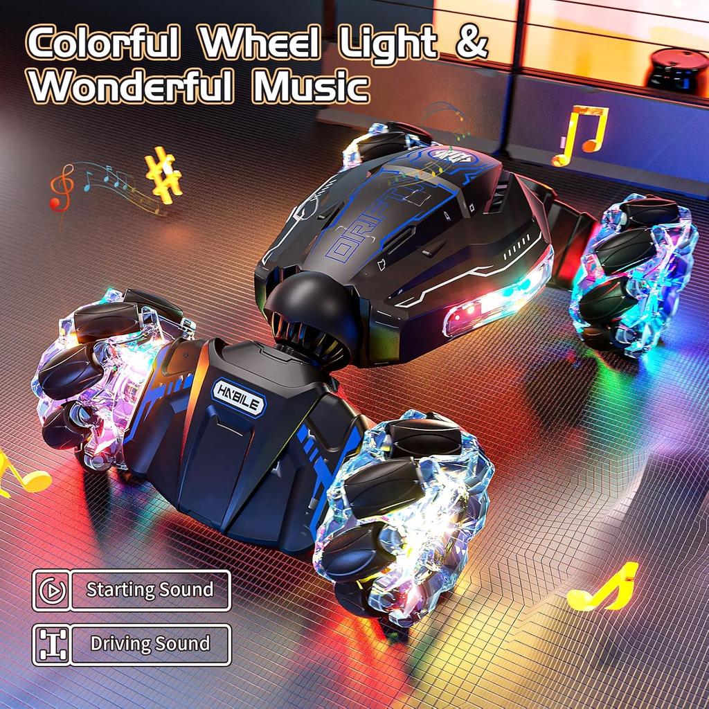 4WD Remote Control Car for Boys,2.4GHz Gesture Sensing Drift RC Cars,360°Flips Off-Road Hand Controlled RC Stunt Car with Lights Music,Toy Car